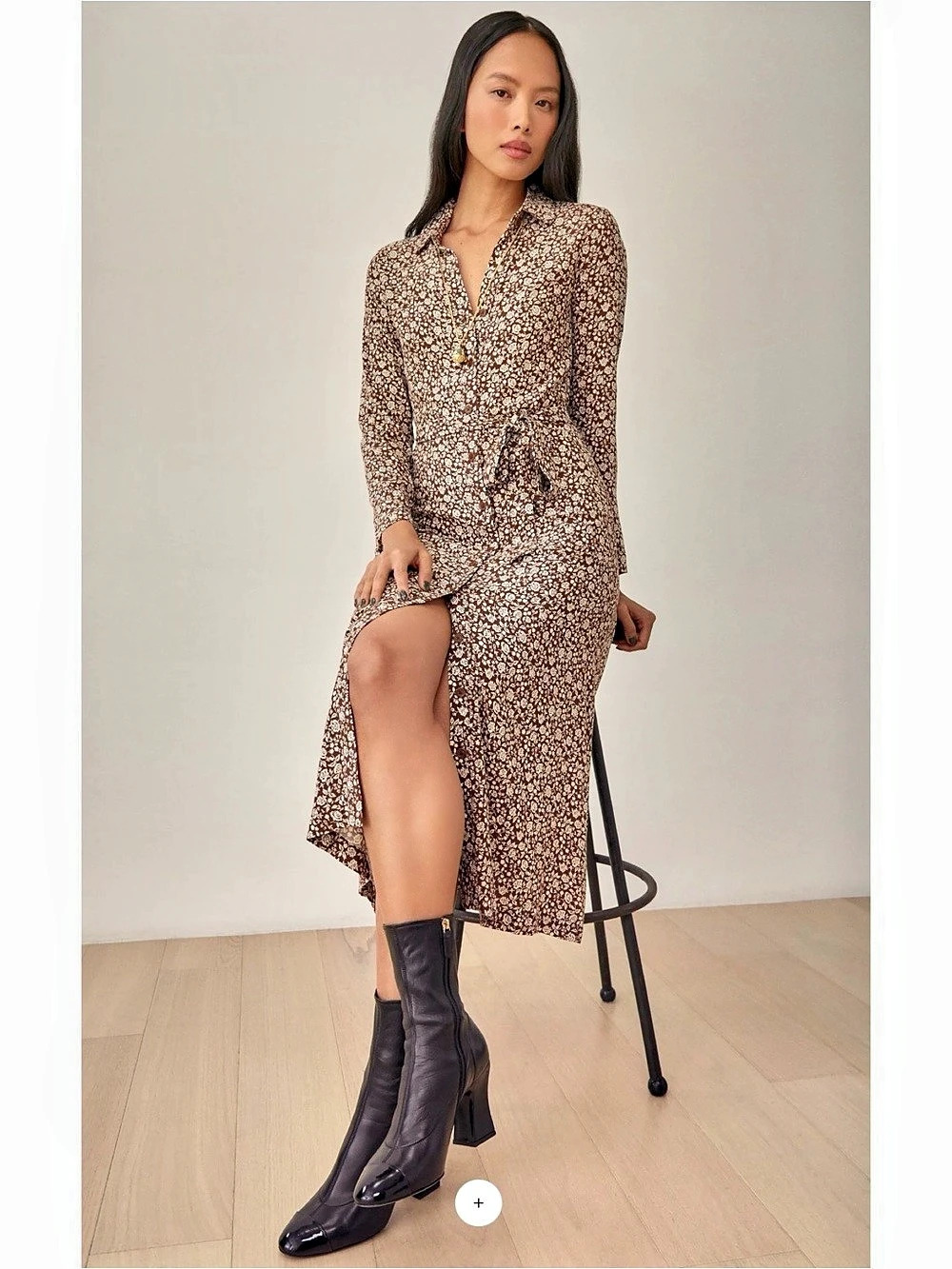 Reformation Brighton Floral Midi Dress in Brown & White Size Small - Picture 2 of 13
